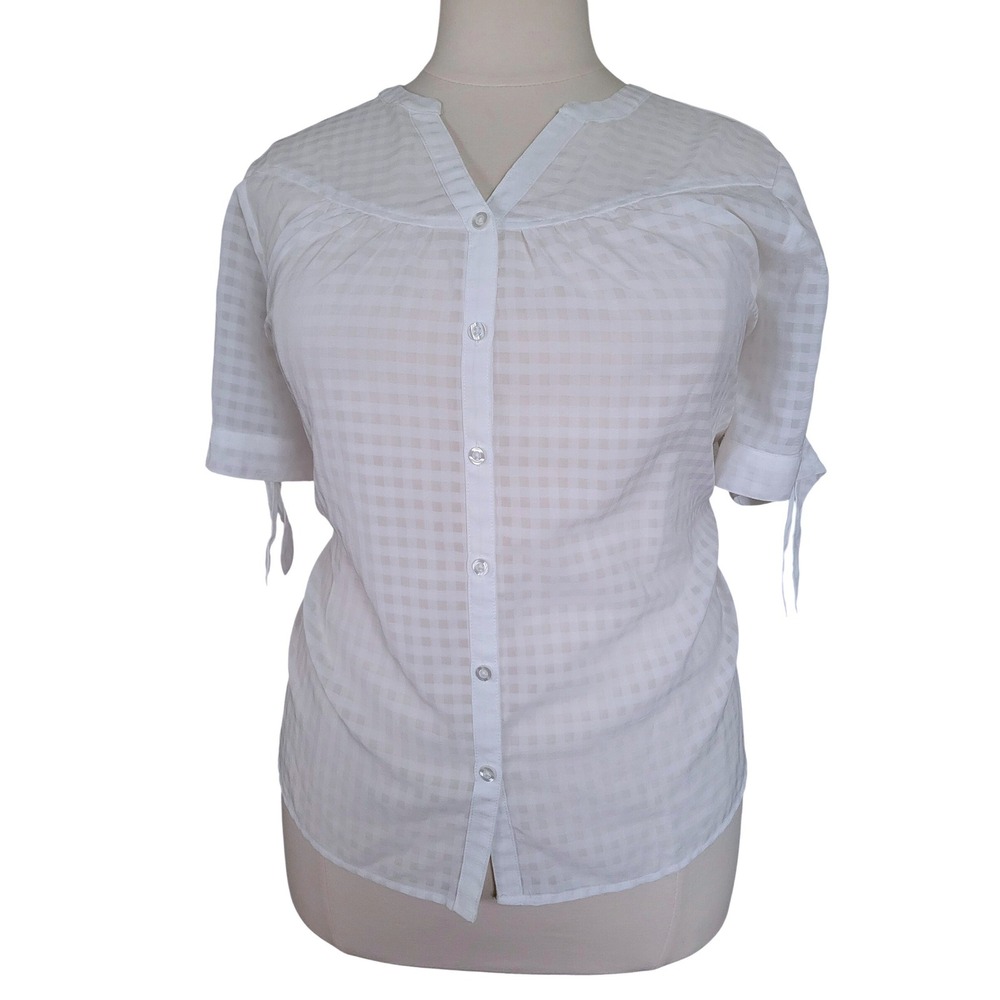 Torrid White Window Pane Button Front Tie Sleeve Top Plus Size 3X